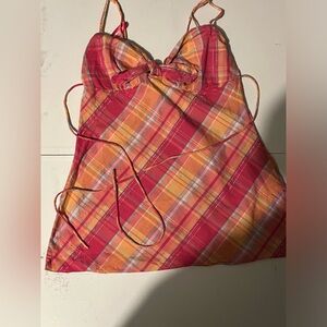 Orange And Pink Plaid Cami Top